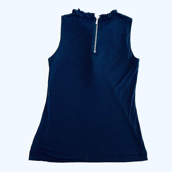 Tory Burch top Women's Small navy blue sleeveless ruffled preppy crepe classic - Picture 5 of 8
